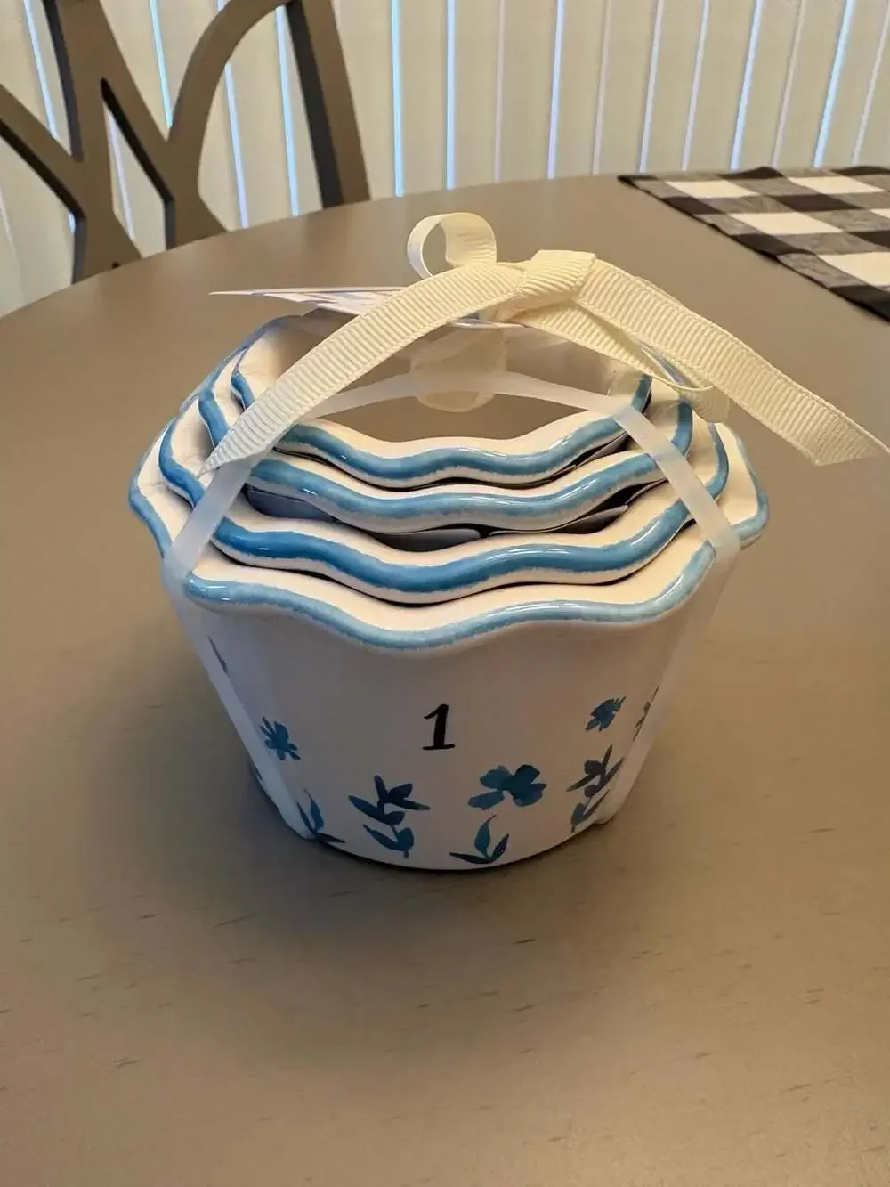 Rae Dunn Artisan Collection Blue Floral Ceramic Measuring Cups Set
